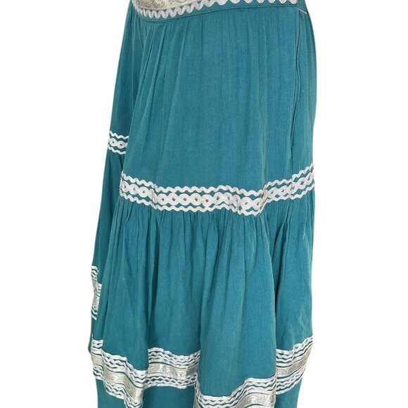 XXI Women’s size Smalll Teal Blue Green Cotton Skirt Silver Trim Side Zipper - Picture 8 of 11